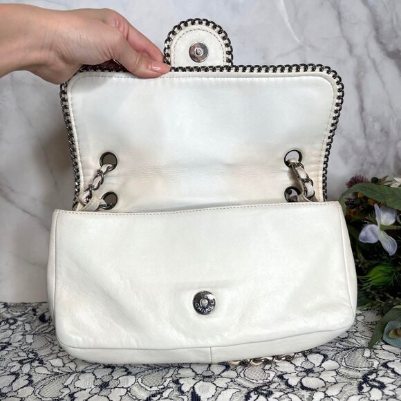 Authentic CHANEL CC Classic Madison Flap Bag Quilted Handbag Lambskin White - Picture 8 of 11